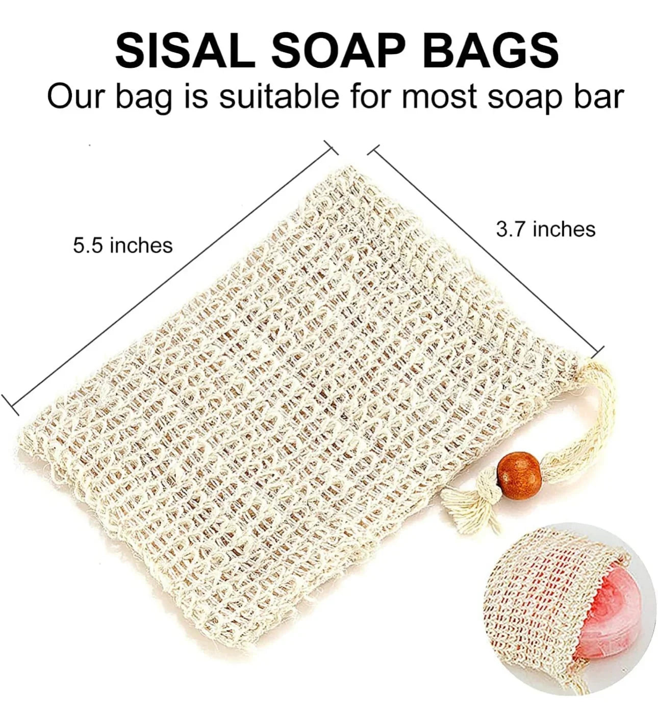 Pack of 5 natural sisal exfoliating soap bags
Enjoy a gentle, eco-friendly cleanse. These bags help create a lather, exfoliate your skin, recycle soap residue, and keep bars dry, preventing waste. - shovota
